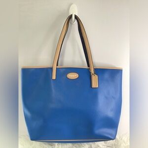 Coach Tote Bag Rare color Blue With Tan Trim